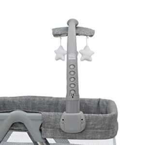 Simmons Kids City Sleeper Bedside Bassinet Portable Crib - Activity Mobile Arm with Nightlight, Vibrations, Twinkle Lights and Rotating Stars, Grey Tweed