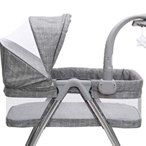 Simmons Kids City Sleeper Bedside Bassinet Portable Crib - Activity Mobile Arm with Nightlight, Vibrations, Twinkle Lights and Rotating Stars, Grey Tweed