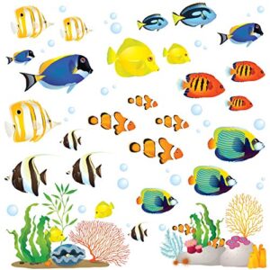 decowall ds-8035 coral reef fish kids wall stickers wall decals peel and stick removable wall stickers for kids nursery bedroom living room (small) décor