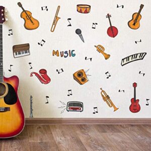 TOARTi Colorful Music Wall Decal (34pcs), Attractive Musical Instrument with Guitar Piano Musical Note Sticker for Classroom Music Studio Decoration