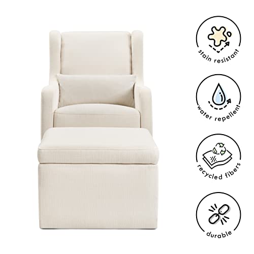 Carter's by DaVinci Adrian Swivel Glider with Storage Ottoman in Performance Cream Linen, Water Repellent and Stain Resistant, Greenguard Gold & CertiPUR-US Certified