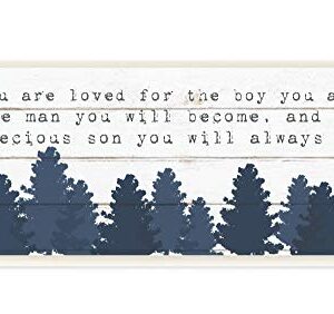 The Kids Room by Stupell You are Loved for The Precious Son You are Navy Blue Forest Wall Plaque Art, 7x17, Multi-Color