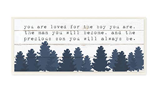 The Kids Room by Stupell You are Loved for The Precious Son You are Navy Blue Forest Wall Plaque Art, 7x17, Multi-Color