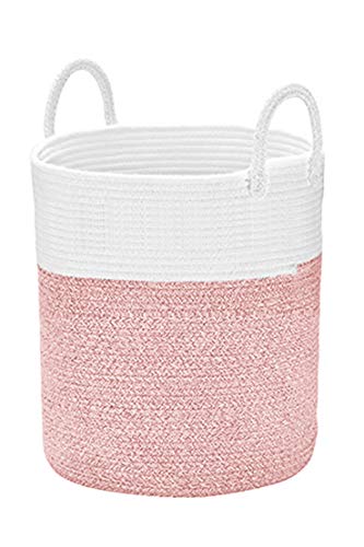 Spmor XXX-Large Storage Baskets Cotton Rope Basket Woven Baby Laundry Basket Sofa Throws Pillows Towels Toys or Nursery Cotton Rope Organizer Laundry Hamper with handles 20"x15.7"x15.7" Pink