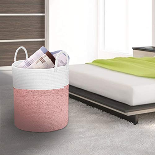 Spmor XXX-Large Storage Baskets Cotton Rope Basket Woven Baby Laundry Basket Sofa Throws Pillows Towels Toys or Nursery Cotton Rope Organizer Laundry Hamper with handles 20"x15.7"x15.7" Pink