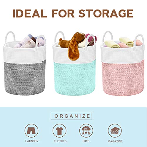 Spmor XXX-Large Storage Baskets Cotton Rope Basket Woven Baby Laundry Basket Sofa Throws Pillows Towels Toys or Nursery Cotton Rope Organizer Laundry Hamper with handles 20"x15.7"x15.7" Pink