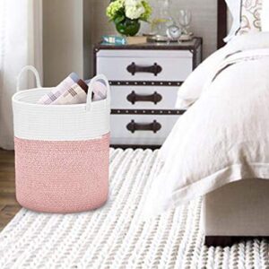 Spmor XXX-Large Storage Baskets Cotton Rope Basket Woven Baby Laundry Basket Sofa Throws Pillows Towels Toys or Nursery Cotton Rope Organizer Laundry Hamper with handles 20"x15.7"x15.7" Pink