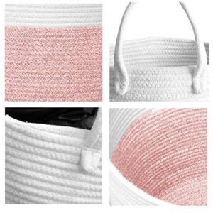 Spmor XXX-Large Storage Baskets Cotton Rope Basket Woven Baby Laundry Basket Sofa Throws Pillows Towels Toys or Nursery Cotton Rope Organizer Laundry Hamper with handles 20"x15.7"x15.7" Pink