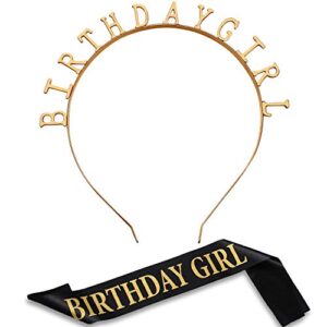 zonon birthday headbands birthday girl satin sash and tiara birthday crown for girls women birthday party supplies