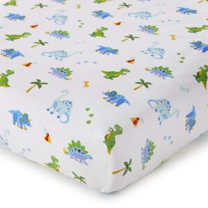 wildkin kids 100% cotton fitted crib sheet for boys and girls, crib sheets measures 52 x 28 x 8 inches, kids crib sheets with super soft and breathable material (dinosaur land)