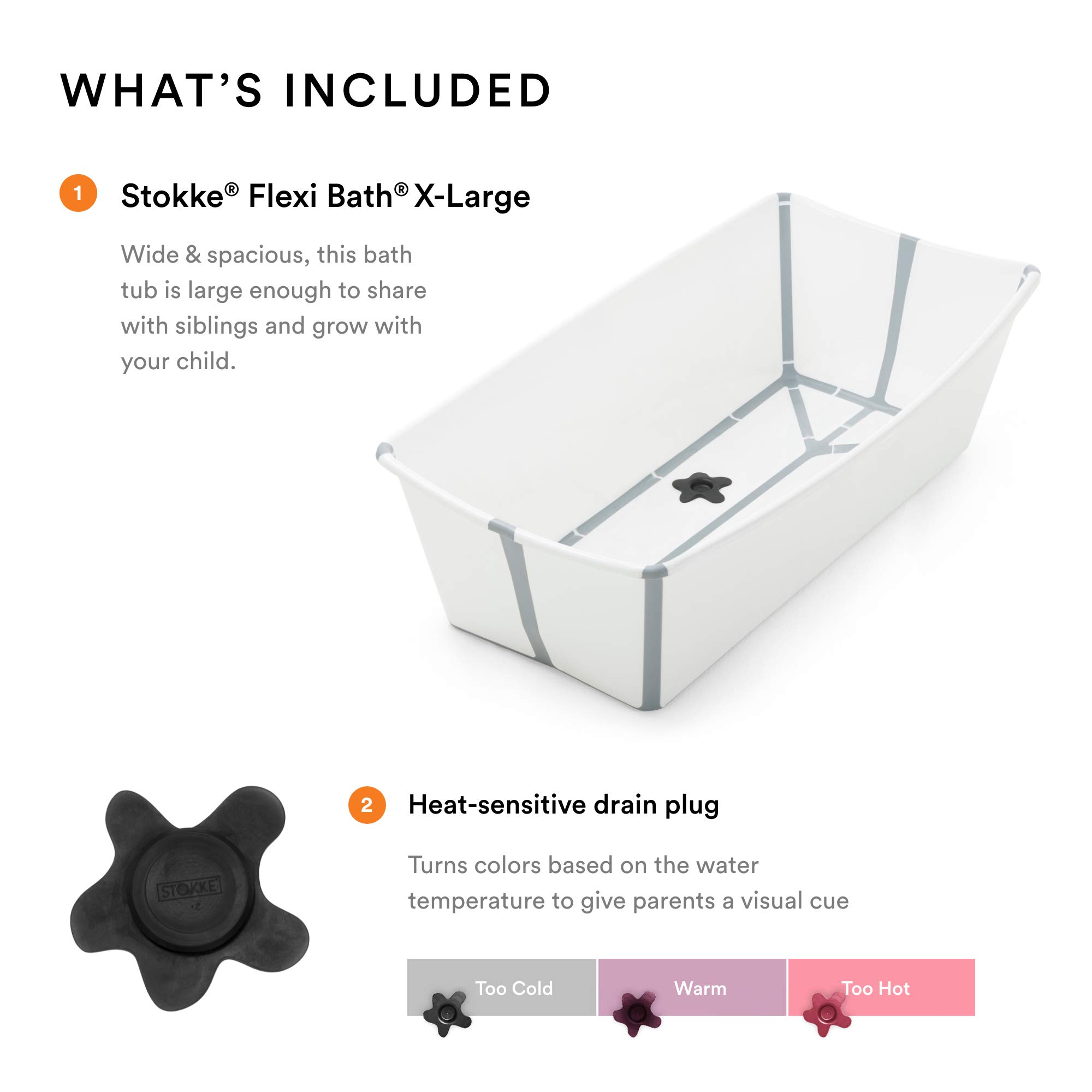 Stokke Flexi Bath X-Large, White - Spacious Foldable Baby Bathtub - Lightweight & Easy to Store - Convenient to Use at Home or Traveling - Best for Ages 0-6