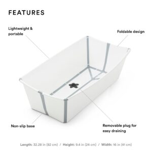 Stokke Flexi Bath X-Large, White - Spacious Foldable Baby Bathtub - Lightweight & Easy to Store - Convenient to Use at Home or Traveling - Best for Ages 0-6