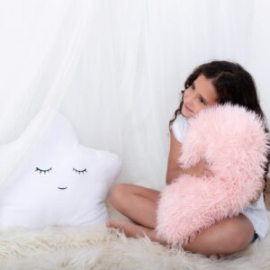 Set of 2 Decorative Pillows for Girls, Toddler Kids Room. Star Pillow Fluffy White Embroidered and Furry Pink Faux Fur Pillow. Soft and Plush Girls Pillows – Throw Pillows for Kid’s Bedroom Décor