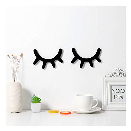 Sleepy Eyes Wall Decor, Eyelash Wall Decoration Wooden Eyelash Wall Stickers Wooden Decal Props for Christmas Decor Nursery Baby Room Kids' Bedroom Wall Art (Black)