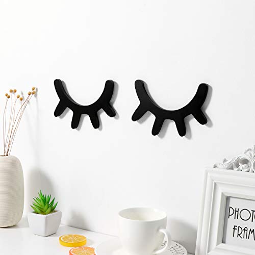 Sleepy Eyes Wall Decor, Eyelash Wall Decoration Wooden Eyelash Wall Stickers Wooden Decal Props for Christmas Decor Nursery Baby Room Kids' Bedroom Wall Art (Black)