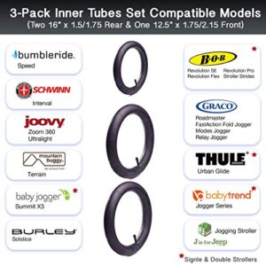 16'' Back and 12.5'' (2+1) Front Wheel Replacement Inner Tubes | Compatible with BoB Stroller Tire Tube Revolution SE/Pro/Flex/SU/Ironman - Made from BPA/Latex Free Premium Quality Butyl Rubber