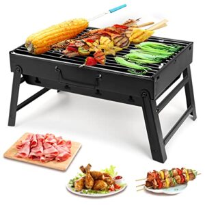 barbecue grill, charcoal grill folding portable lightweight barbecue grill tools for outdoor grilling cooking camping hiking picnics tailgating backpacking party (medium)
