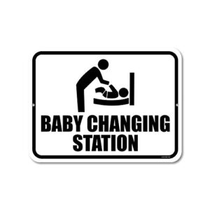 honey dew gifts restroom sign, baby changing station 9 inch by 12 inch metal aluminum baby changing station sign for business, made in usa
