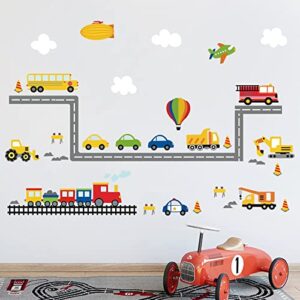 decalmile Construction Transportation Wall Decals Car Truck Plane Boys Wall Stickers Kids Bedroom Baby Nursery Playroom Wall Decor