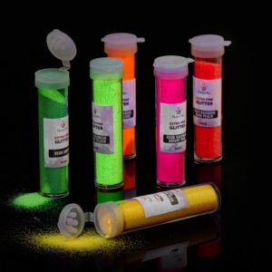 Extra Fine Glitter Set of 60 Vibrant Colors | Color Powder in Leak-Proof Shaker Jars (0.32oz/9g) | Arts & Crafts Glitter Kit Glows Under UV Light | Use for Projects, Slime, Nails, Body, Face & More