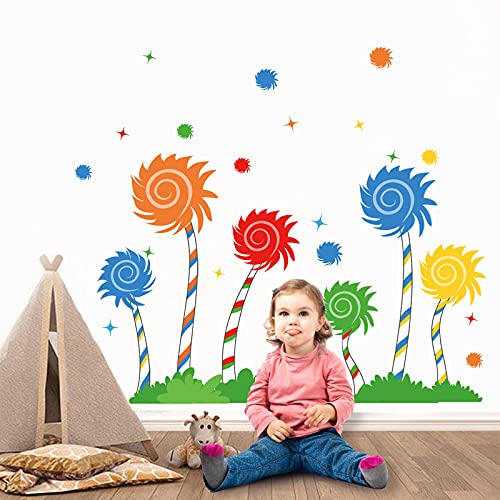 decalmile Large Colorful Tree Wall Decals Kids Wall Stickers Baby Nursery Childrens Bedroom Playroom Wall Decor