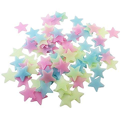 senlinlv 100 pcs 3D Stars Glow in Dark Luminous Wall Stickers for Kids Room Living Room Home Decoration (Pink)