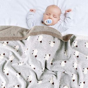 mimixiong Baby Blanket Knit 100% Cotton Toddler Blankets for Boys and Girls with Cute Sheep Grey Size 30 x 40 inches Grey