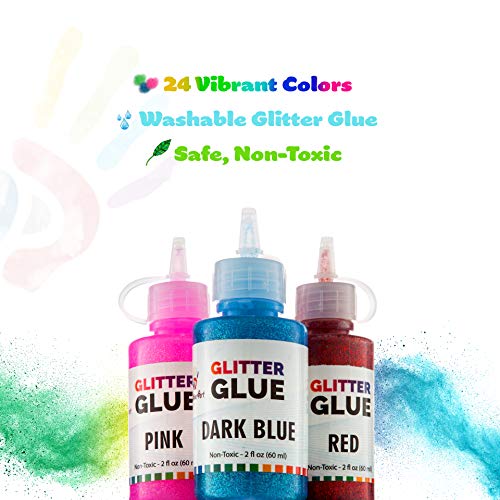 Glitter Glue (Value Pack - 24 Colors) | Washable Glittery Art Glue | Essential Slime Supplies for Slime Making and Arts & Crafts Projects | Non-Toxic & Safe for Kids