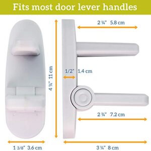 Improved Childproof Door Lever Lock (2 Pack) Prevents Toddlers From Opening Doors. Easy One Hand Operation for Adults. Durable ABS with 3M Adhesive Backing. Simple Install, No Tools Needed (White, 2)