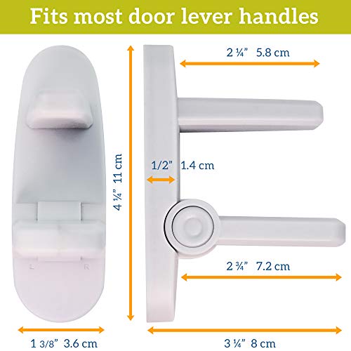 Improved Childproof Door Lever Lock (2 Pack) Prevents Toddlers From Opening Doors. Easy One Hand Operation for Adults. Durable ABS with 3M Adhesive Backing. Simple Install, No Tools Needed (White, 2)