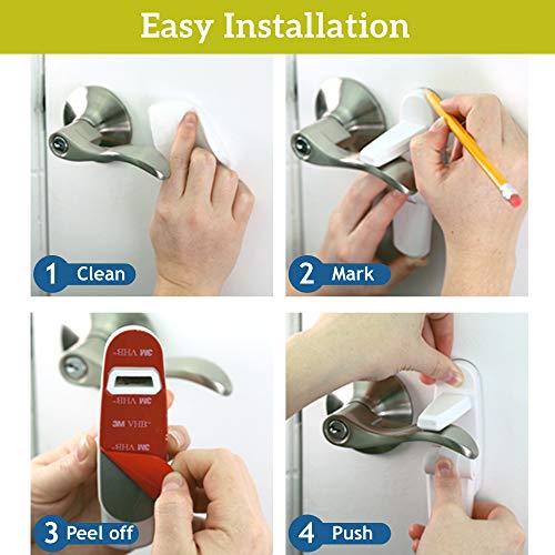 Improved Childproof Door Lever Lock (2 Pack) Prevents Toddlers From Opening Doors. Easy One Hand Operation for Adults. Durable ABS with 3M Adhesive Backing. Simple Install, No Tools Needed (White, 2)