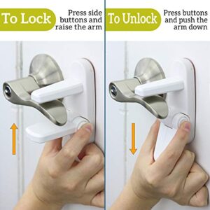 Improved Childproof Door Lever Lock (2 Pack) Prevents Toddlers From Opening Doors. Easy One Hand Operation for Adults. Durable ABS with 3M Adhesive Backing. Simple Install, No Tools Needed (White, 2)