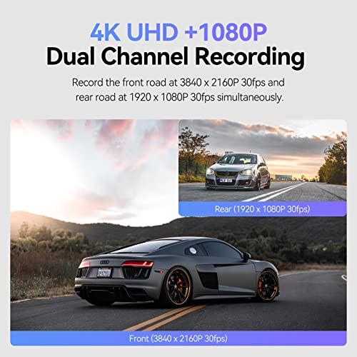 VIOFO A129 Pro Duo Dash Cam 4K + 1080P Front and Rear Dashcam, 5GHz WiFi GPS Built-in, Ultra HD Dual Car Camera, Sony 8MP Sensor, Buffered Parking Mode, G-Sensor, Motion Detection, WDR, Loop Recording