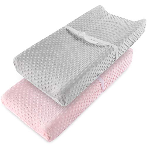 Vextronic Changing Pad Cover Ultra Soft Minky Dots Plush Changing Table Covers Breathable Changing Table Sheets Wipeable Diaper Changing Pad Cover for Baby Boys Girls (2 Pack)