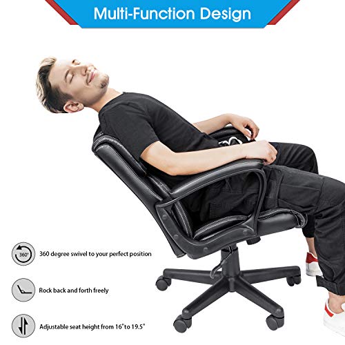 Furmax Mid Back Executive Office Chair Swivel Computer Task Chair with Armrests,Ergonomic Leather-Padded Desk Chair with Lumbar Support