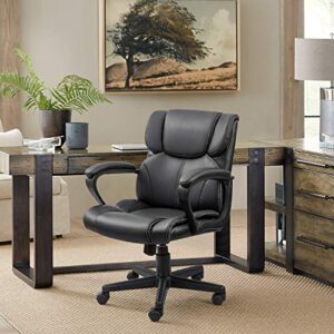 Furmax Mid Back Executive Office Chair Swivel Computer Task Chair with Armrests,Ergonomic Leather-Padded Desk Chair with Lumbar Support