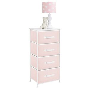 mdesign tall dresser storage tower stand with 4 removable fabric drawers - steel frame, wood top organizer for baby, kid, and teen bedroom, nursery, playroom, or dorm - jane collection - pink/white