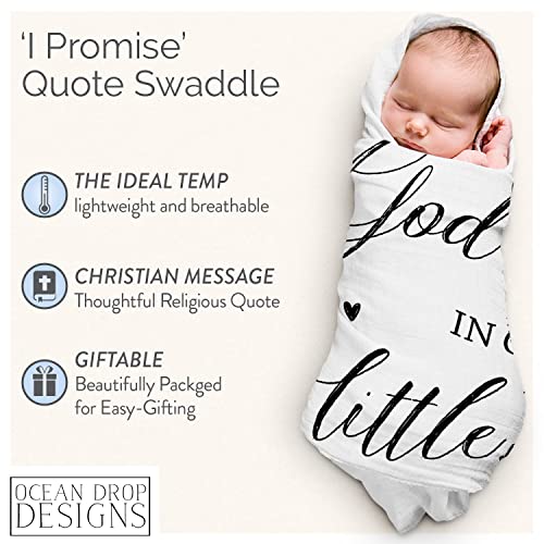 Ocean Drop 100% Cotton Muslin Swaddle Baby Blanket - God’s Grace’ Quote with Gift Box for Baptism, Christening Gift, Godson, Goddaughter, Neutral, Baby Shower – Super Soft, Breathable, Large 47x47”