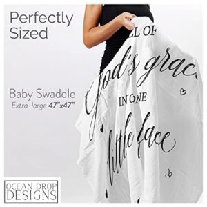 Ocean Drop 100% Cotton Muslin Swaddle Baby Blanket - God’s Grace’ Quote with Gift Box for Baptism, Christening Gift, Godson, Goddaughter, Neutral, Baby Shower – Super Soft, Breathable, Large 47x47”