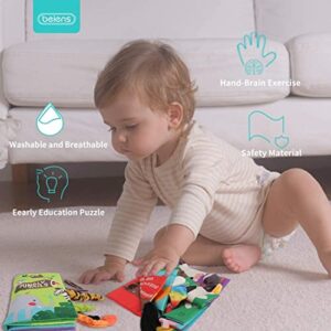 beiens Baby Books Toys, Baby Books 0-6 Months, Touch and Feel Cloth Crinkle Soft Books, Toys for 0-3-6-12-18 Months Infant Newborn Baby Boy Girl Shower Gifts Set, Sensory Learning Stroller Toys (3PCS)