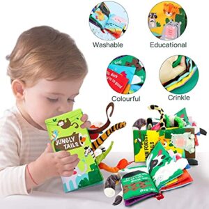 beiens Baby Books Toys, Baby Books 0-6 Months, Touch and Feel Cloth Crinkle Soft Books, Toys for 0-3-6-12-18 Months Infant Newborn Baby Boy Girl Shower Gifts Set, Sensory Learning Stroller Toys (3PCS)