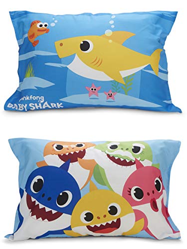 Baby Shark 4 Piece Toddler Bedding Set - Includes Quilted Comforter, Fitted Sheet, Top Sheet, and Pillow Case, Blue