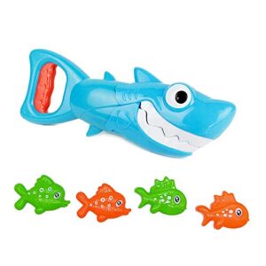 invench shark grabber baby bath toys - blue shark with teeth biting action include 4 toy fish - bath toys for kids ages 4-8 boys girls toddlers pool toys