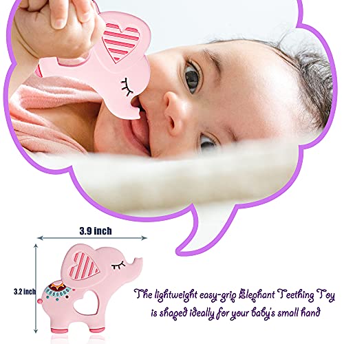 Bigspinach Soft Pink Elephant Teethers for Babies 0-6/6-12 months Silicone Teething Toy Gift for Girls Gum Massager Anxiety Relief Items