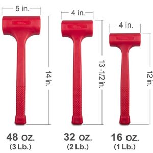 3-Piece Premium Dead Blow Hammer and Unicast Mallet Set - Include 16-oz (1 lb), 32-oz (2 lb) and 48-oz (3 lb) | Rebound Resistant, Non-Marring and Non-Sparking Design