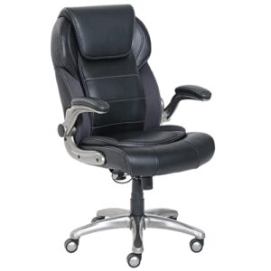 amazoncommercial ergonomic high-back bonded leather executive chair with flip-up arms and lumbar support, black