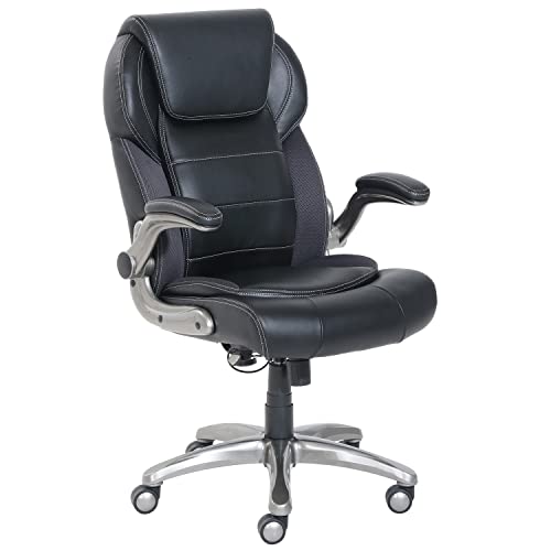 AmazonCommercial Ergonomic High-Back Bonded Leather Executive Chair with Flip-Up Arms and Lumbar Support, Black