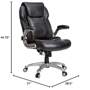 AmazonCommercial Ergonomic High-Back Bonded Leather Executive Chair with Flip-Up Arms and Lumbar Support, Black