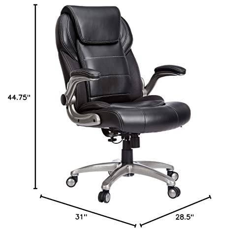 AmazonCommercial Ergonomic High-Back Bonded Leather Executive Chair with Flip-Up Arms and Lumbar Support, Black