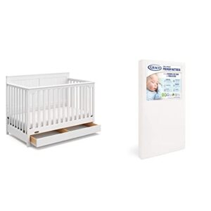 graco hadley convertible crib and mattress set, white | includes 4-in-1 convertible crib with drawer, premium foam crib and toddler mattress